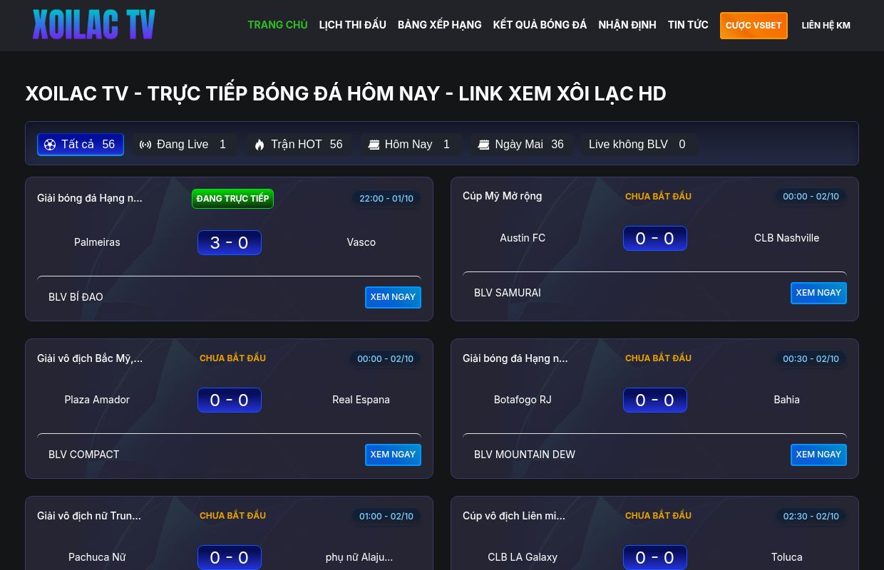 Xoilac TV - Trực Tiếp Bóng Đá Hôm Nay - Link Xem Xôi Lạc HD