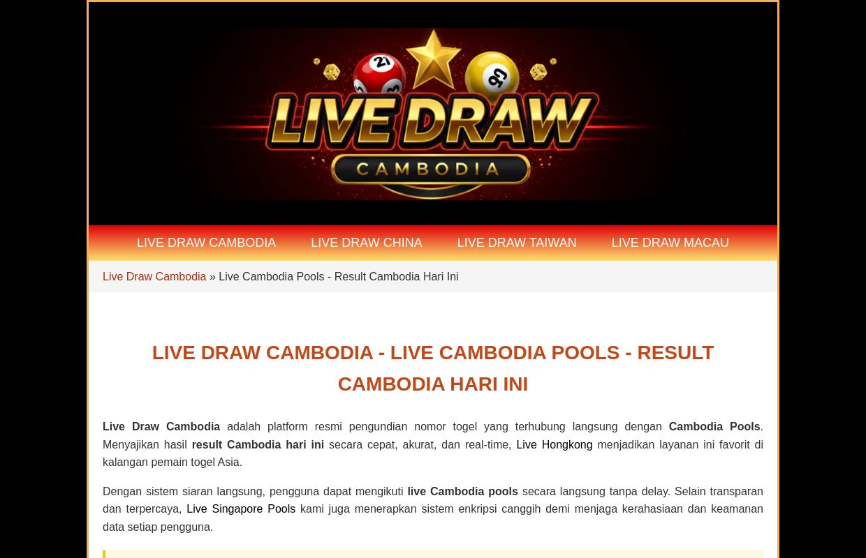 LIVE DRAW CAMBODIA - LIVE CAMBODIA POOLS - RESULT CAMBODIA HARI INI