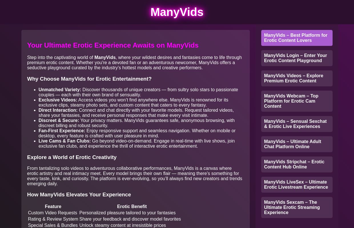 ManyVids – Best Platform for Erotic Content Lovers