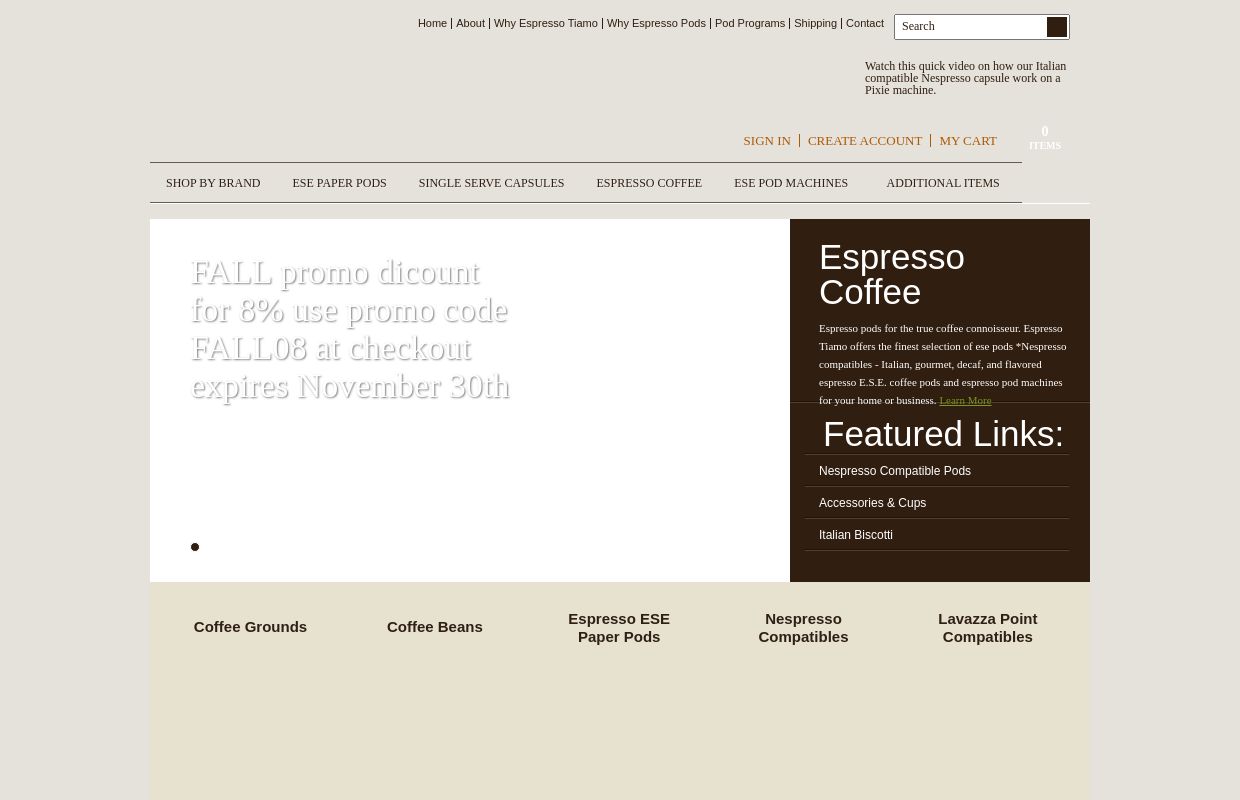 Espresso Pods from Espresso Tiamo  -  ESE Pods  -  Espresso Machines