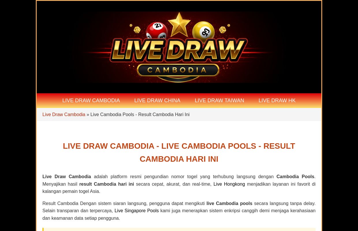 LIVE DRAW CAMBODIA - LIVE CAMBODIA POOLS - RESULT CAMBODIA HARI INI