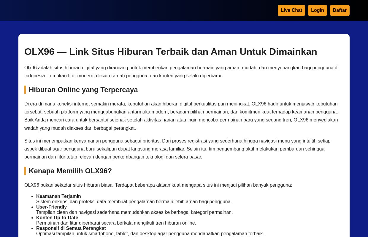 OLX96 | Link Situs Hiburan Terbaik dan Aman Untuk dimainkan