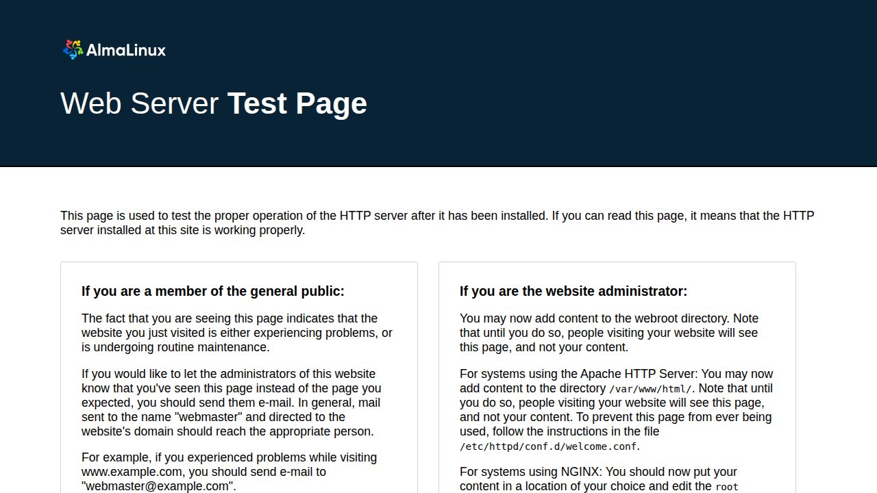 Test Page for the HTTP Server on AlmaLinux