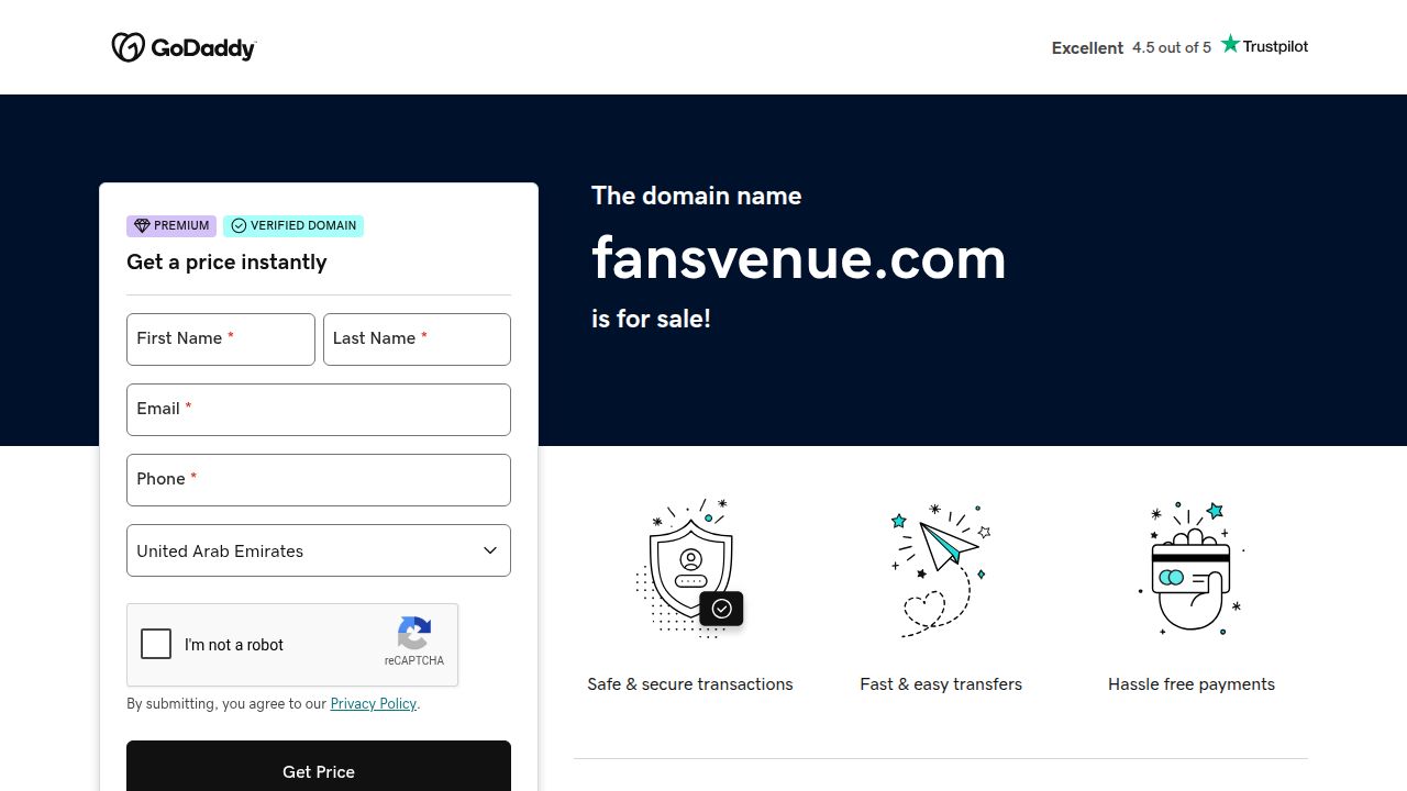 fansvenue.com is for sale — Get a price in 24 hours | GoDaddy
