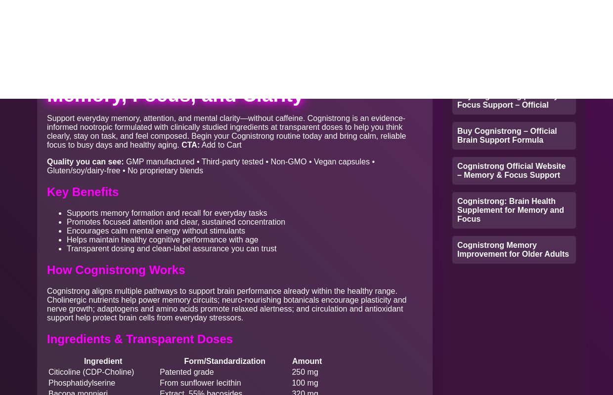 Cognistrong – Cognitive Support for Memory & Focus