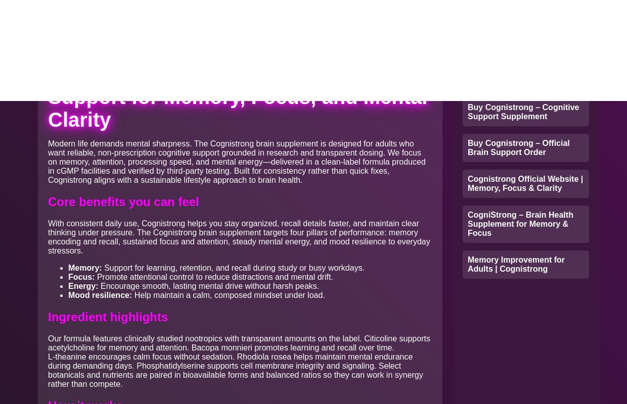 Cognistrong Brain Supplement for Memory & Focus