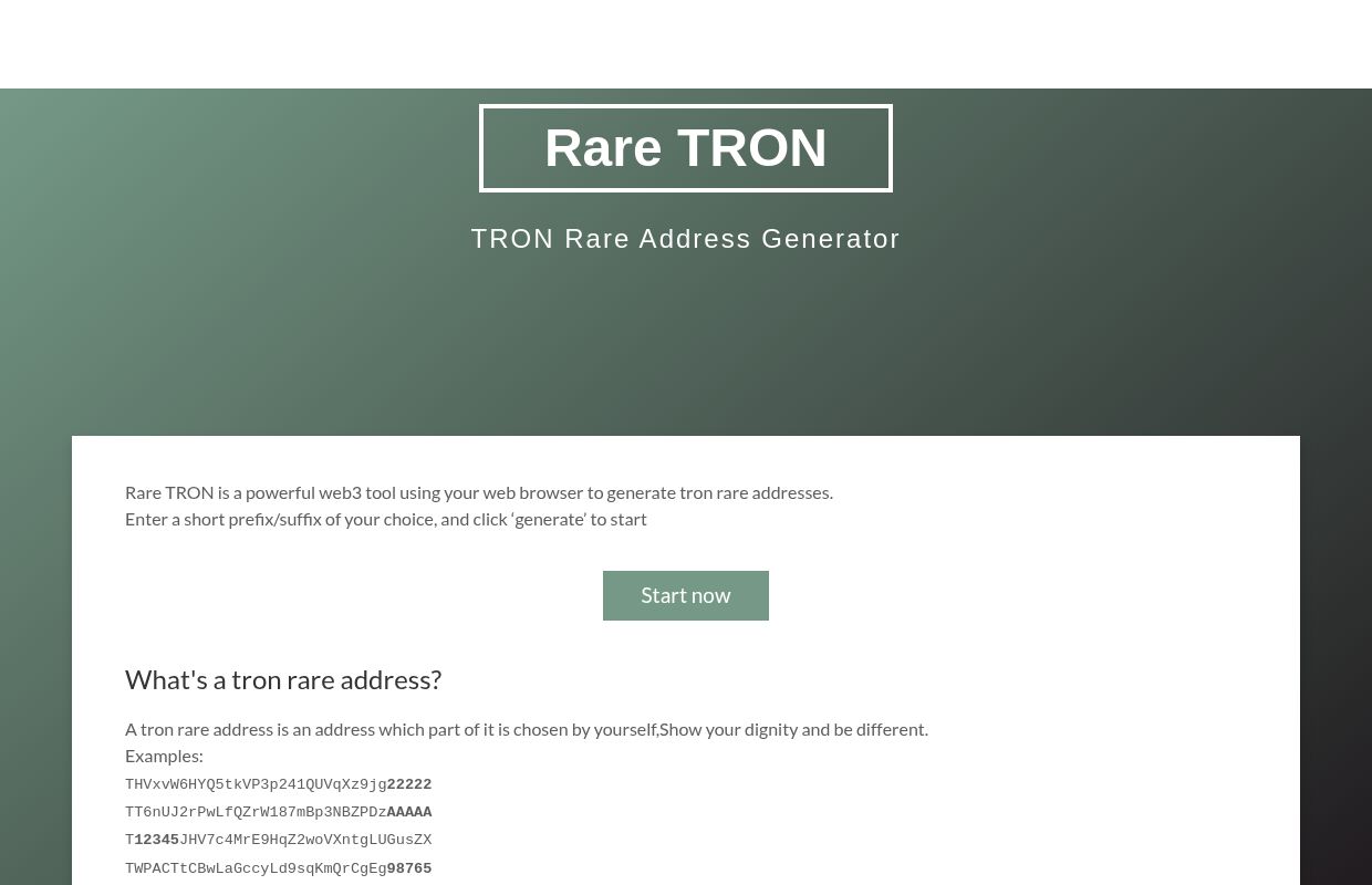 Tron Vanity Address Generator | Tron & TRC20 Online Wallet | tronscan