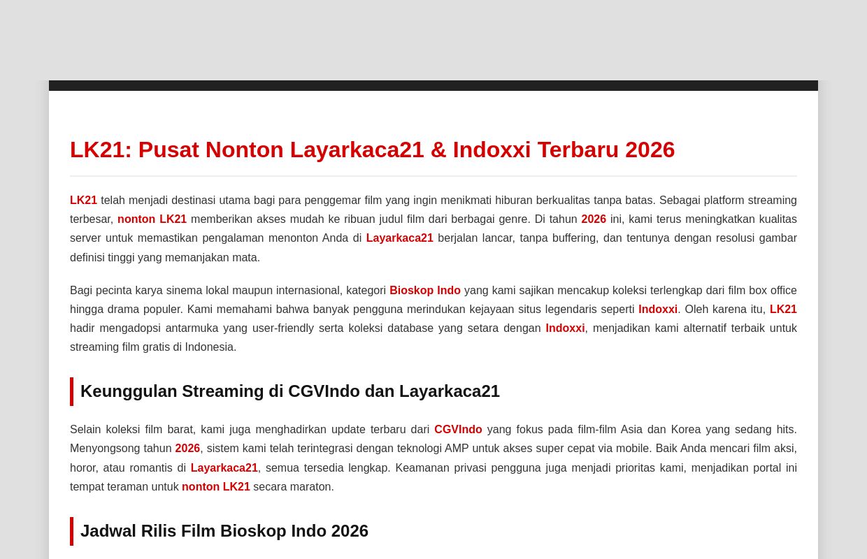 Nonton LK21 Layarkaca21 & Indoxxi - Bioskop Indo Terbaru 2026