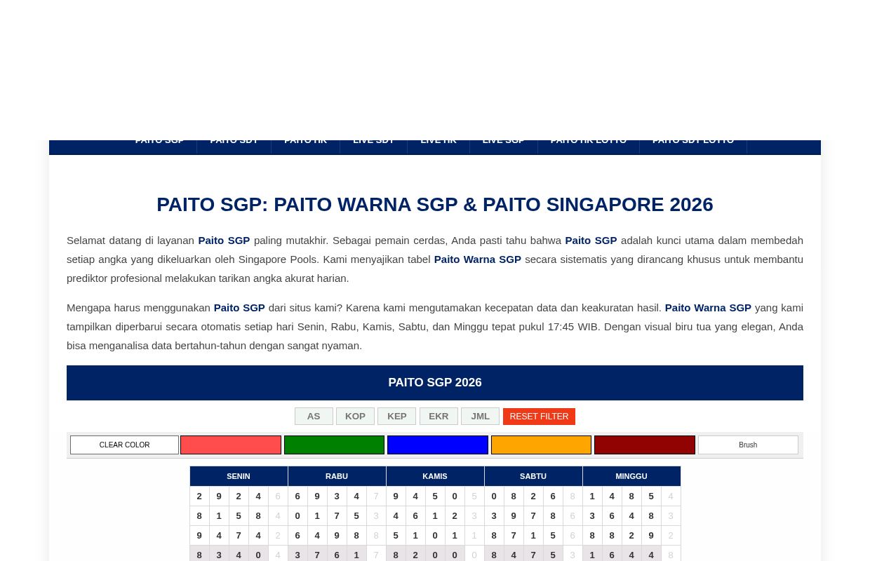 Paito SGP: Paito Warna SGP & Paito Singapore 2026