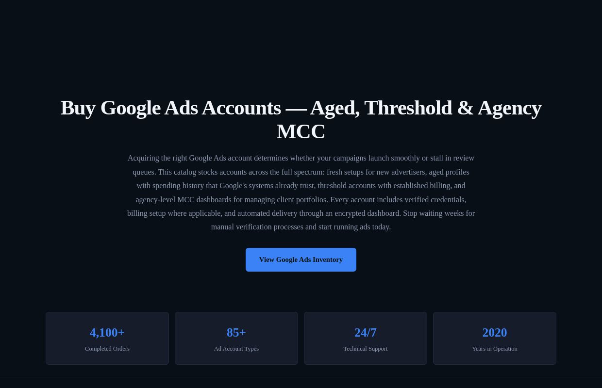 Buy Google Ads Accounts — Aged, Threshold & Agency MCC