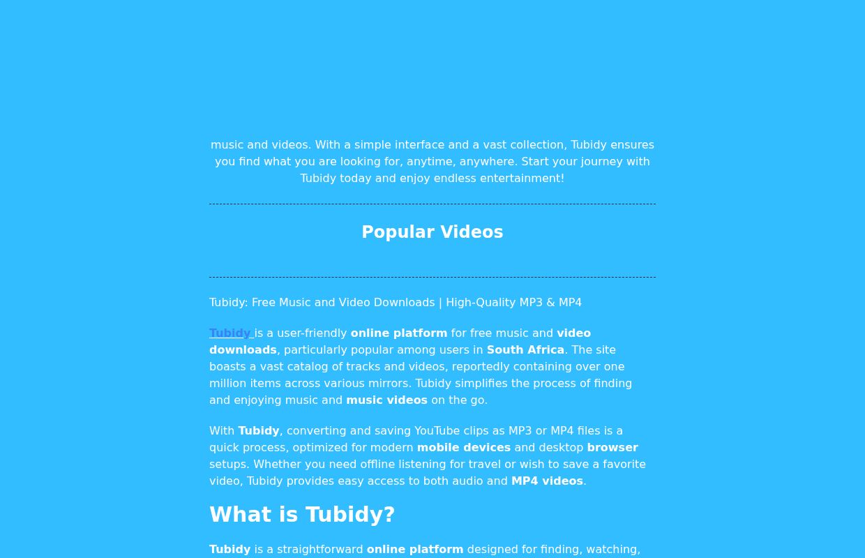 Tubidy : Free Music & Video Downloads | High-Quality MP3 & MP4