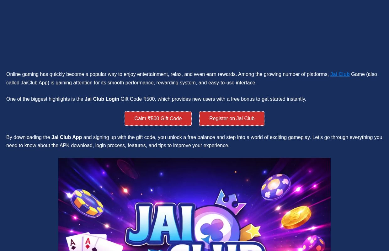 Jai Club Login Gift Code ₹500 | App Download & Bonus