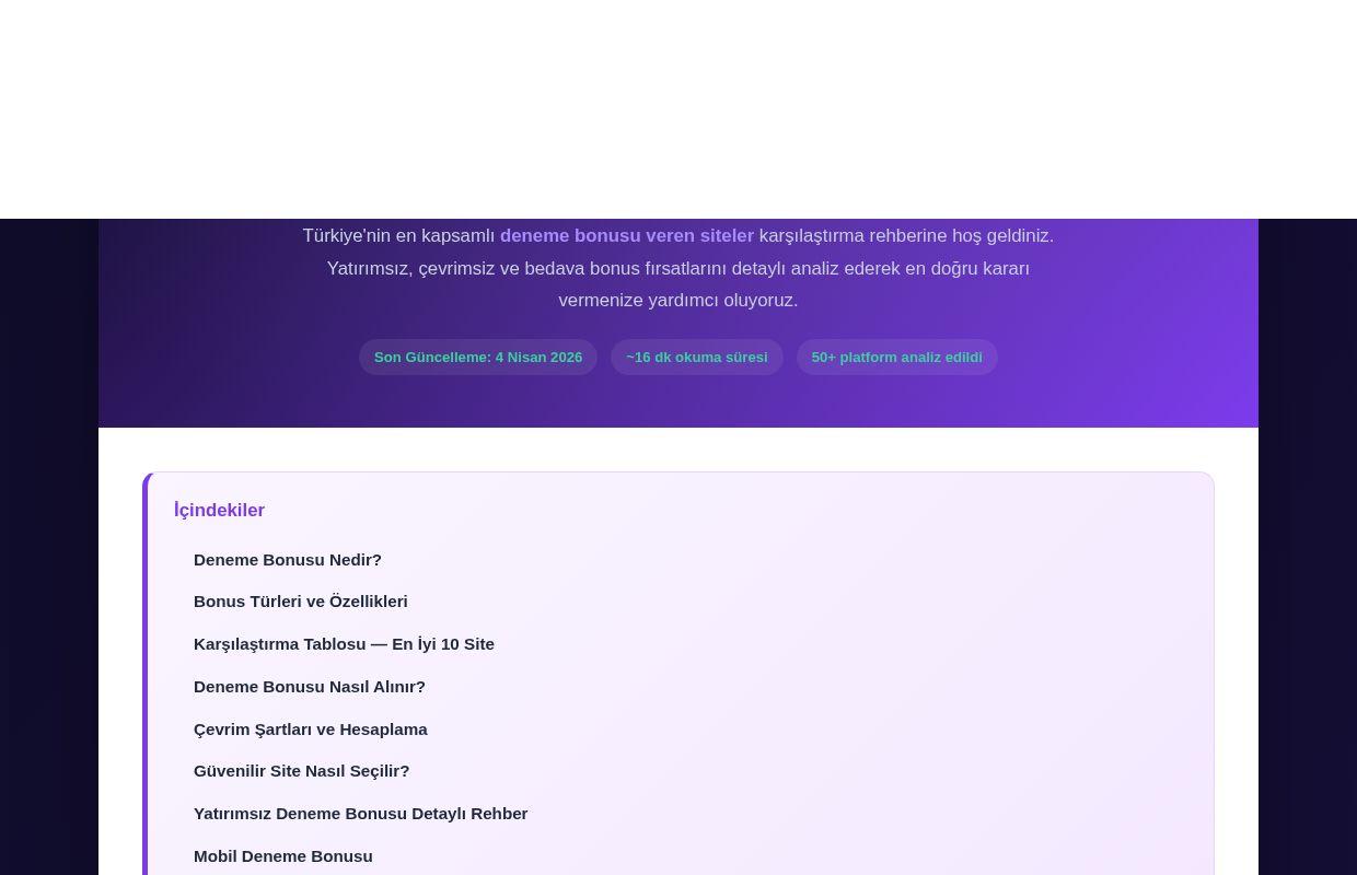 Deneme Bonusu Veren Siteler 2026 - Yatırımsız Bedava Bonus
