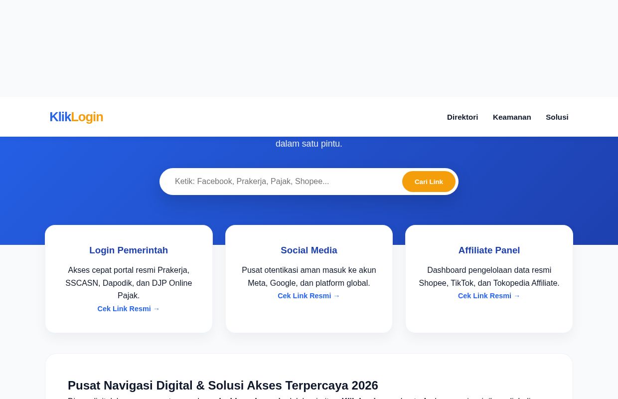 Klik-Login | Pusat Navigasi Dashboard Resmi & Solusi Akses Digital