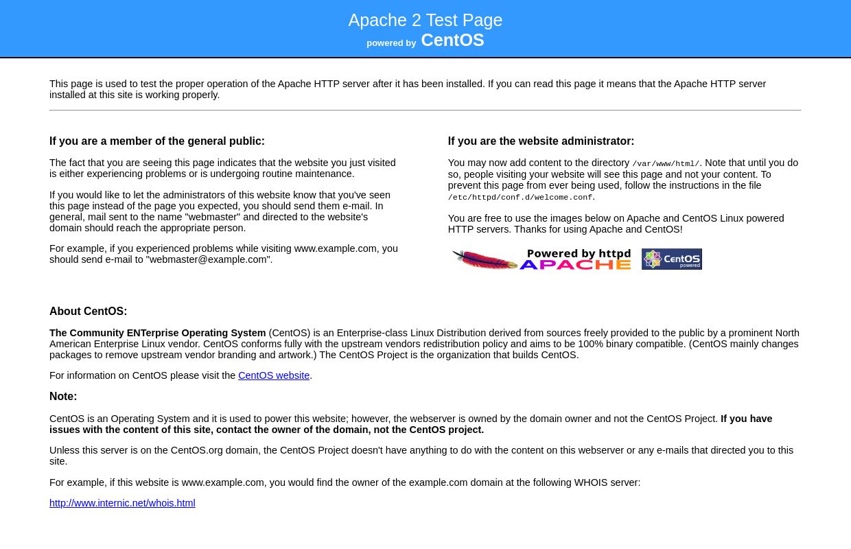 Apache HTTP Server Test Page powered by CentOS