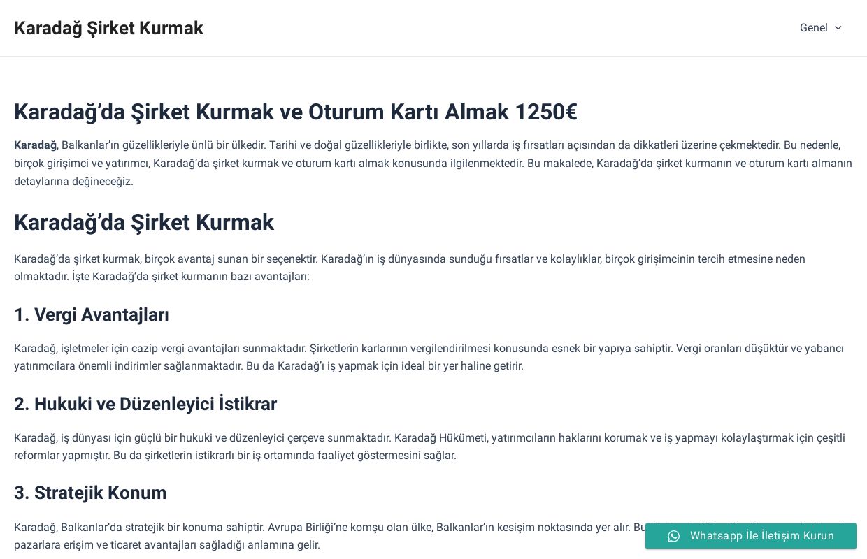Karadağ Şirket Kurmak – Karadağ'da Şirket Kurmak 1250€