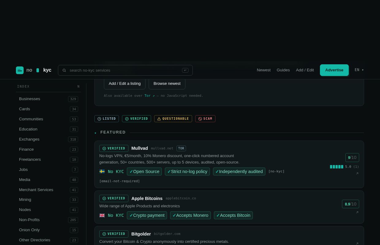 NoKYC — No-KYC Services Directory