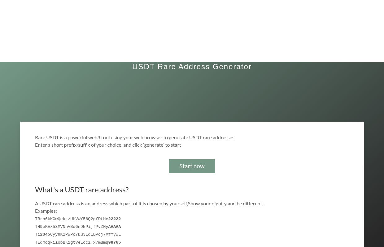 USDT Vanity Address Generator | Tron & TRC20 & USDT Online Wallet | tronscan