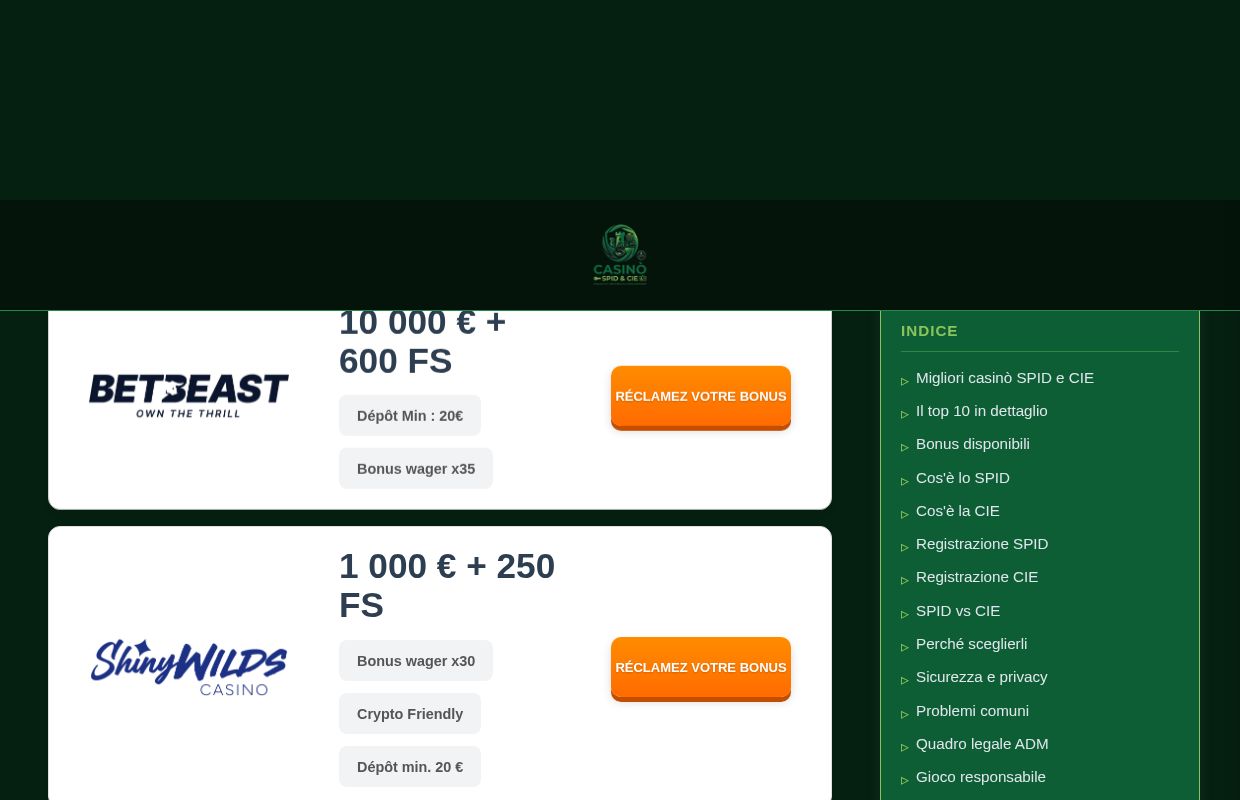 Casinò con registrazione SPID e CIE: migliori siti ADM, bonus e come iscriversi