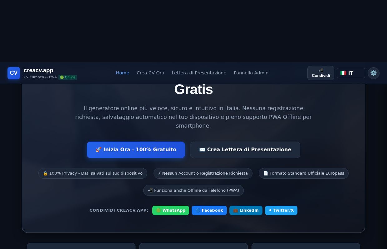 CV Europeo Gratis senza Registrazione | creacv.app