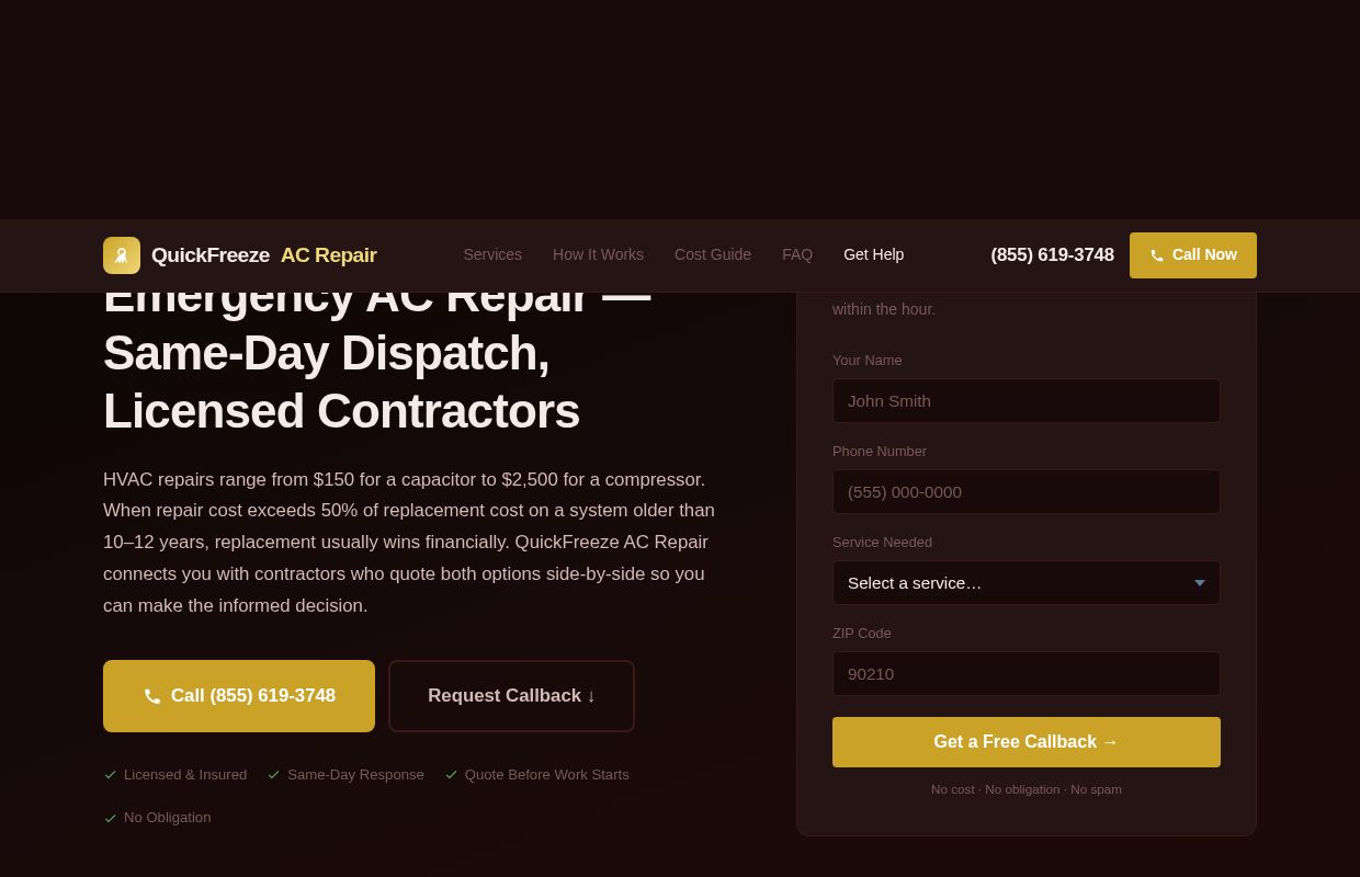Emergency AC Repair | Licensed Pros · QuickFreeze AC Repair