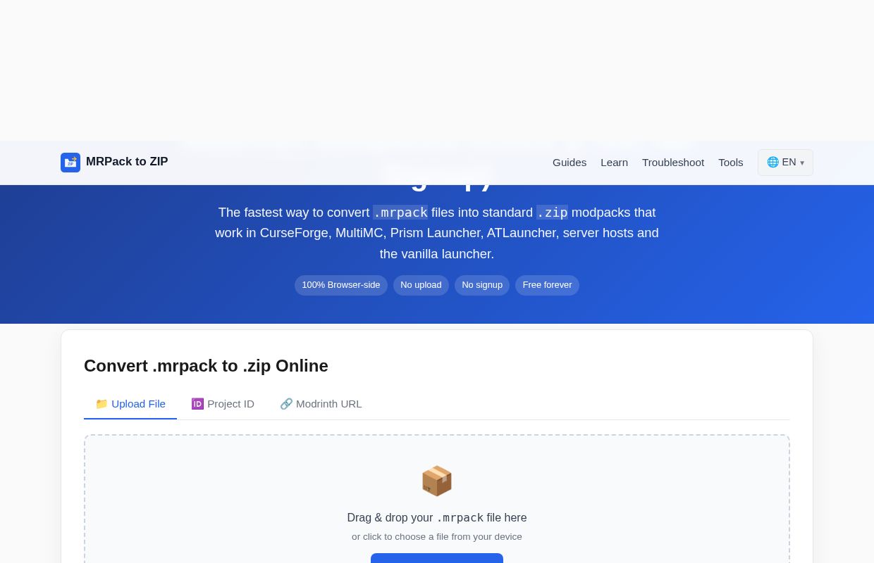 MRPack to ZIP Converter — Convert Modrinth Modpacks Online (Free)