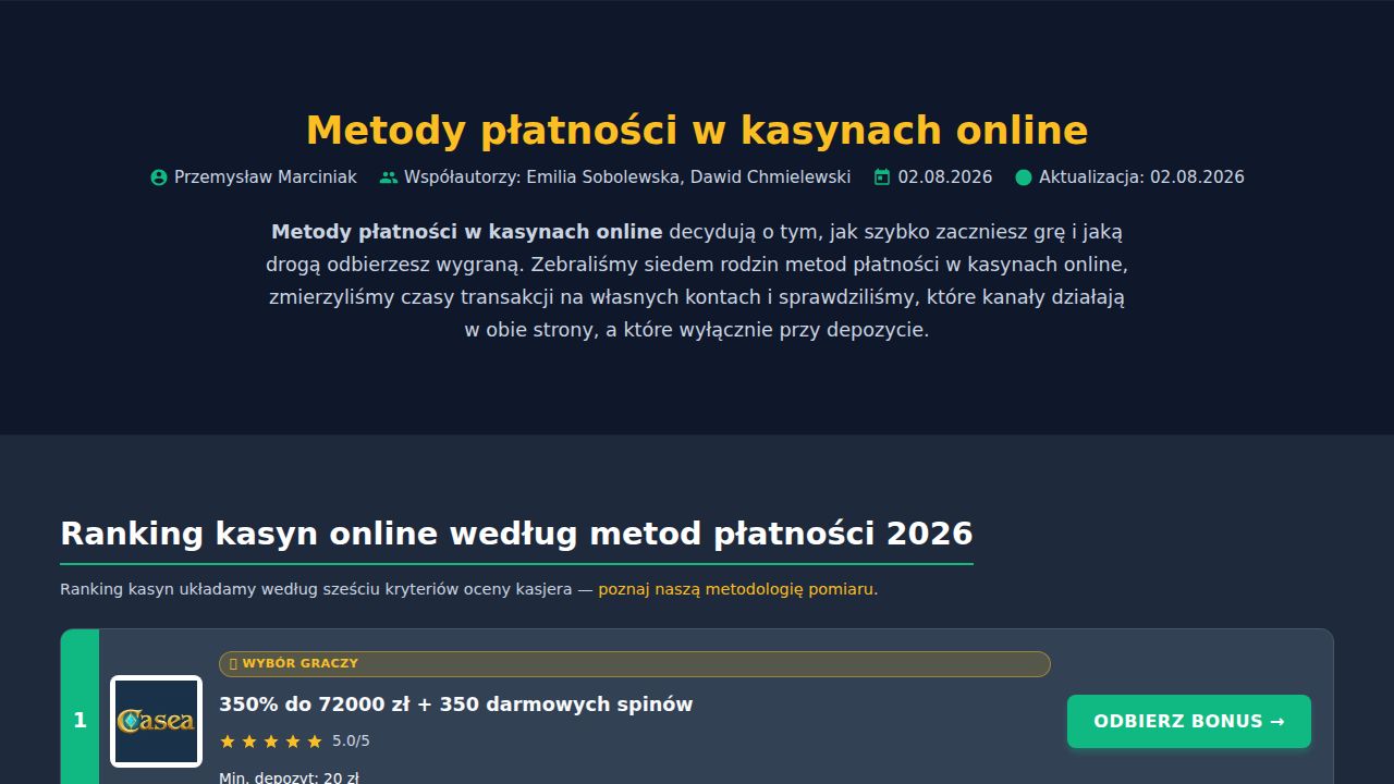 Metody płatności w kasynach online 2026 – Ranking Top 6