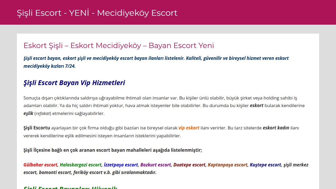 Şişli Escort, VİP, Mecidiyeköy Escort, Bayan Eskort Yeni