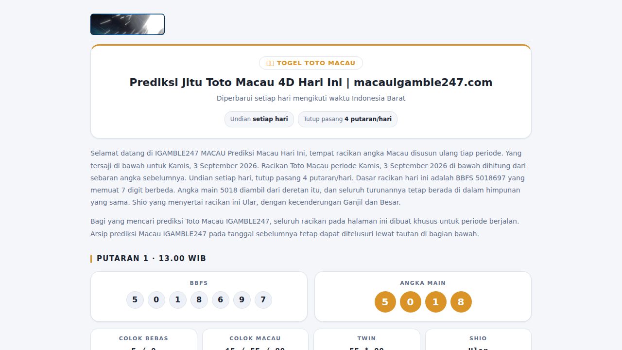 Prediksi Jitu Toto Macau 4D Hari Ini | macauigamble247.com