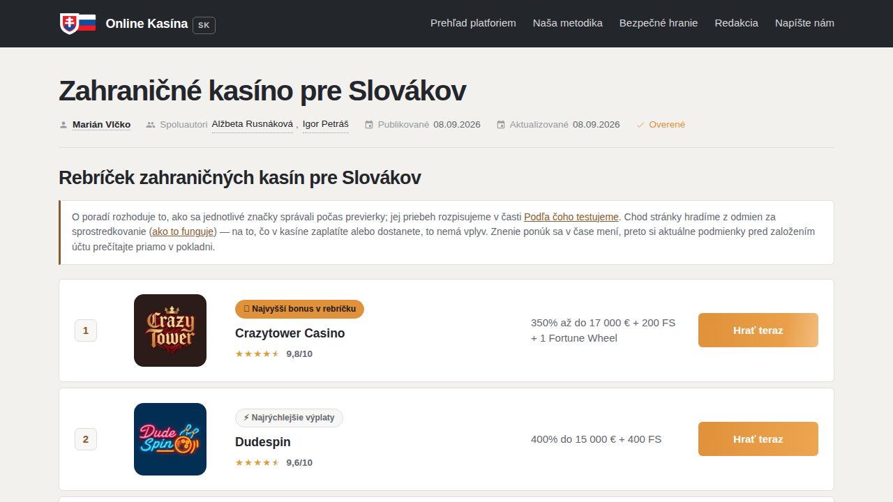 Zahraničné kasíno pre Slovákov — legálnosť, bonusy a výber