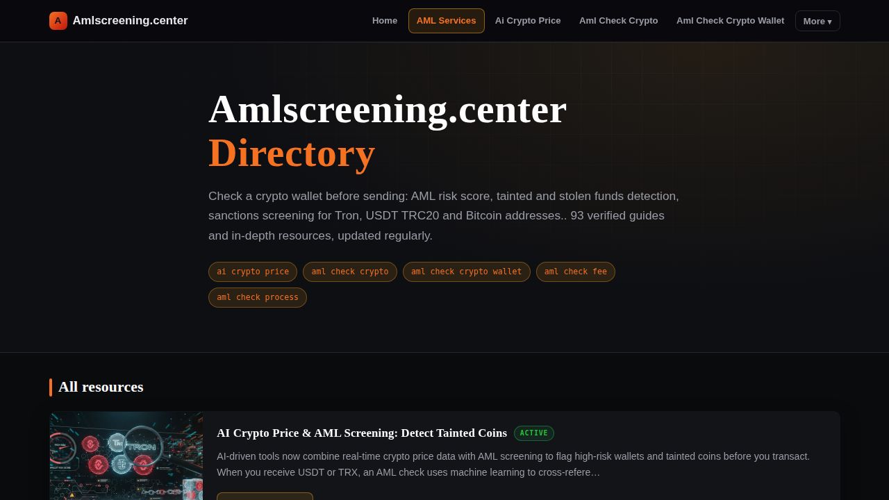Amlscreening.center — Check a crypto wallet before sending: