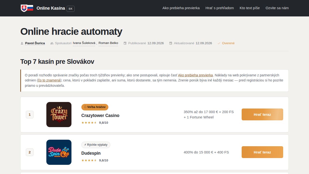 Online hracie automaty: RTP, volatilita a výber kasína (2026)