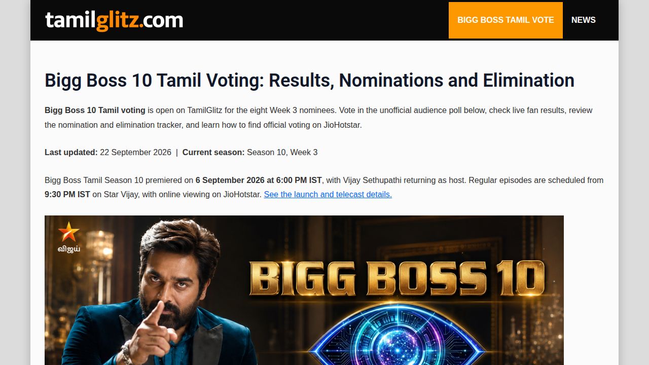 Bigg Boss 10 Tamil Voting Today – Vote Online & Results