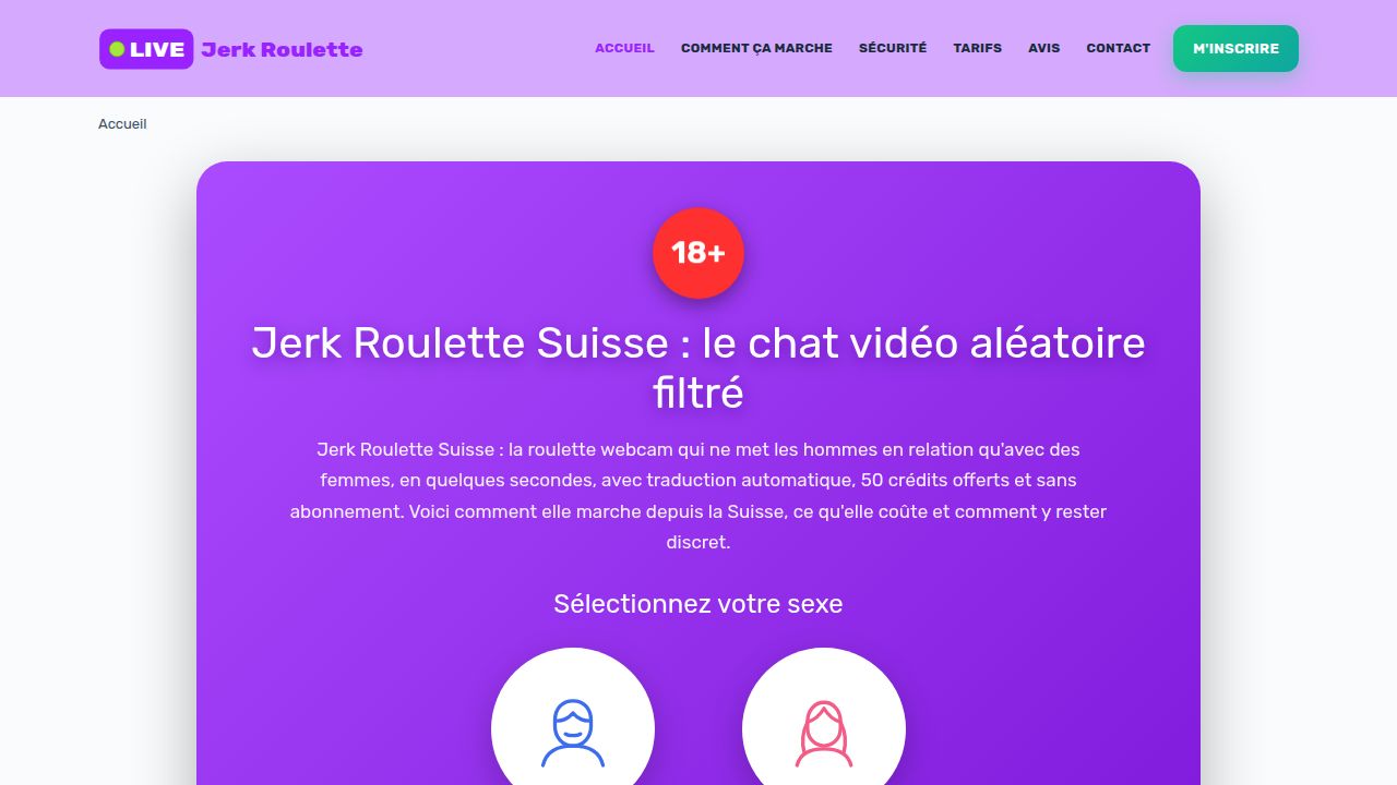 Jerk Roulette Suisse 2026 : chat vidéo aléatoire, 50 crédits offerts