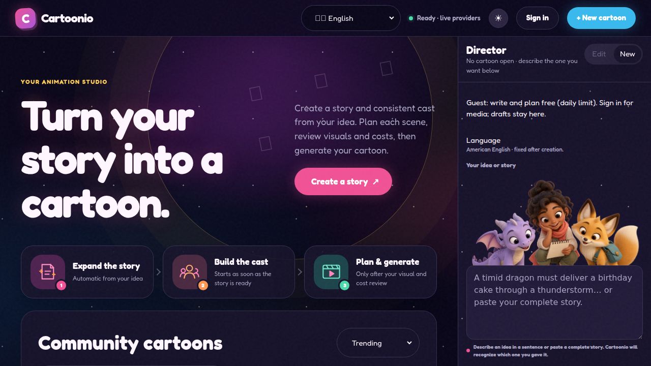 Cartoonio — AI Cartoon Maker for Your Stories