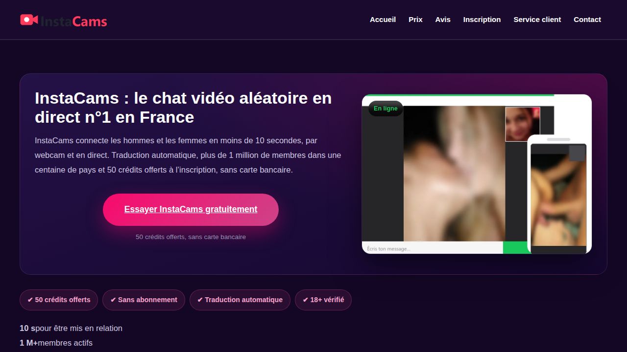 InstaCams : le chat vidéo aléatoire en direct n°1 en France