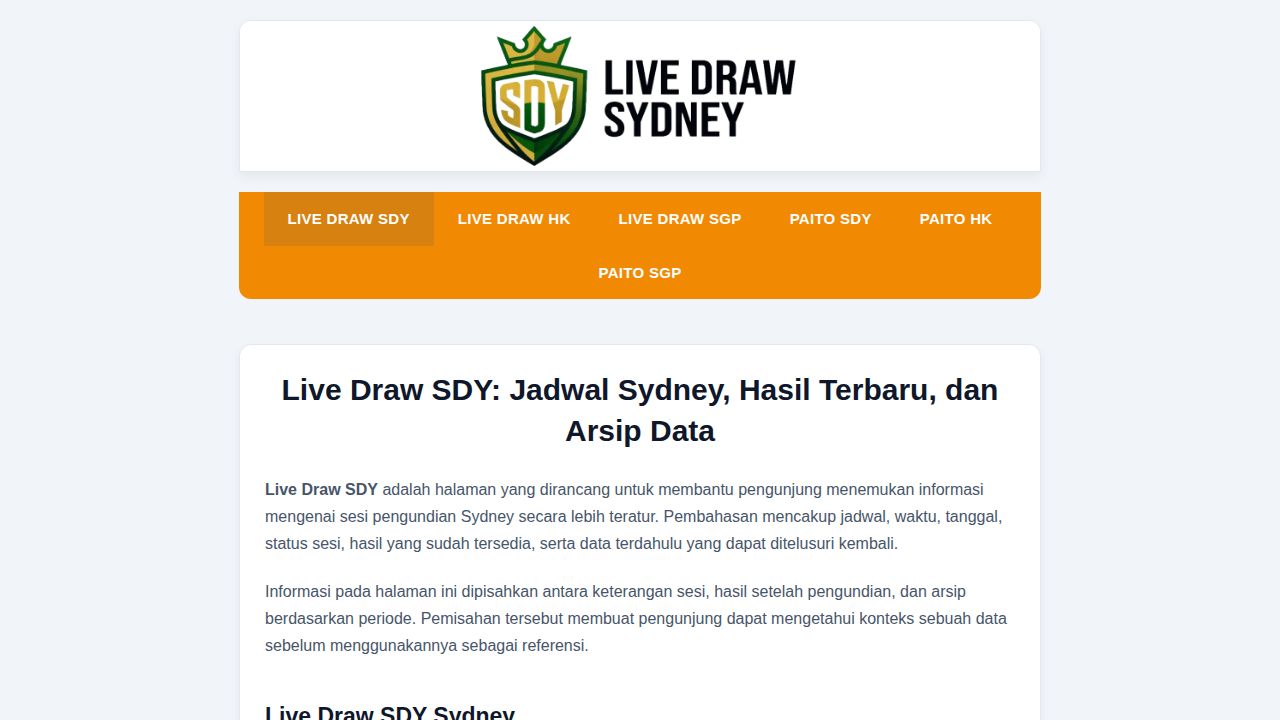 Live Draw SDY: Jadwal Sydney, Hasil Terbaru, dan Arsip Data