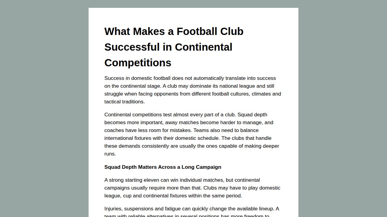 Football Club Success in Continental Competitions: Key Factors