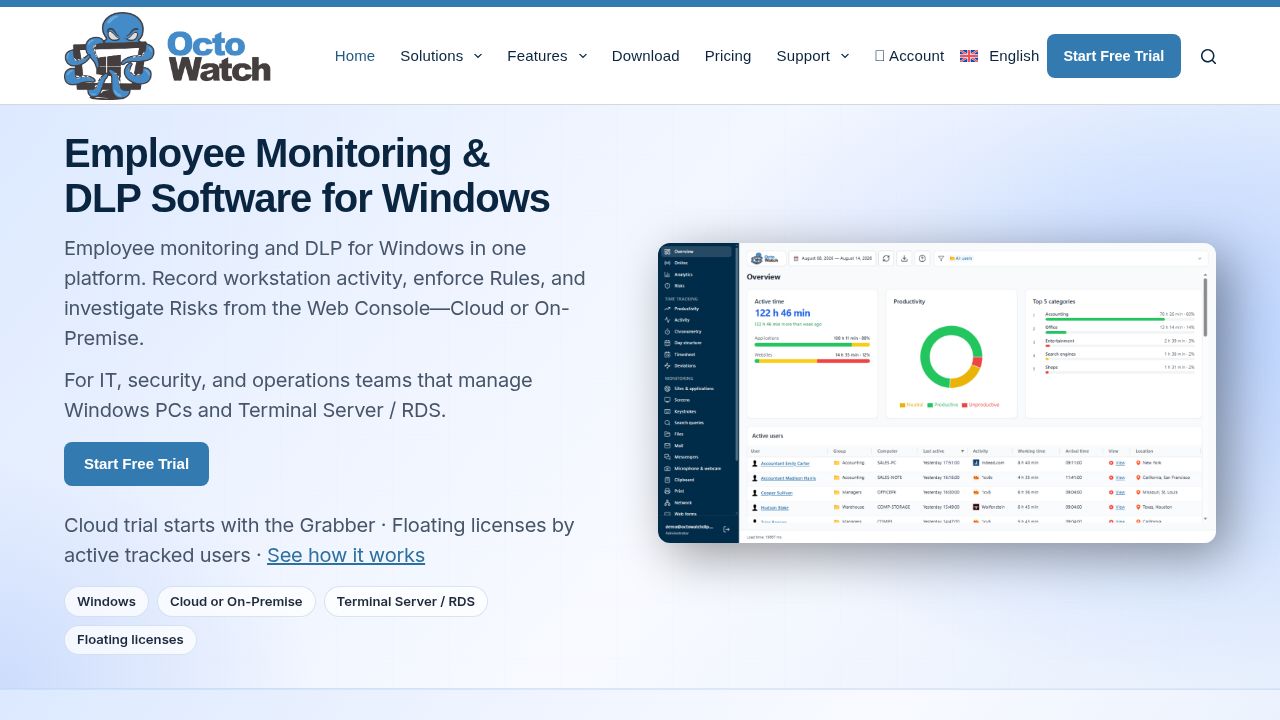 OctoWatch - Employee Monitoring & DLP Software for Windows