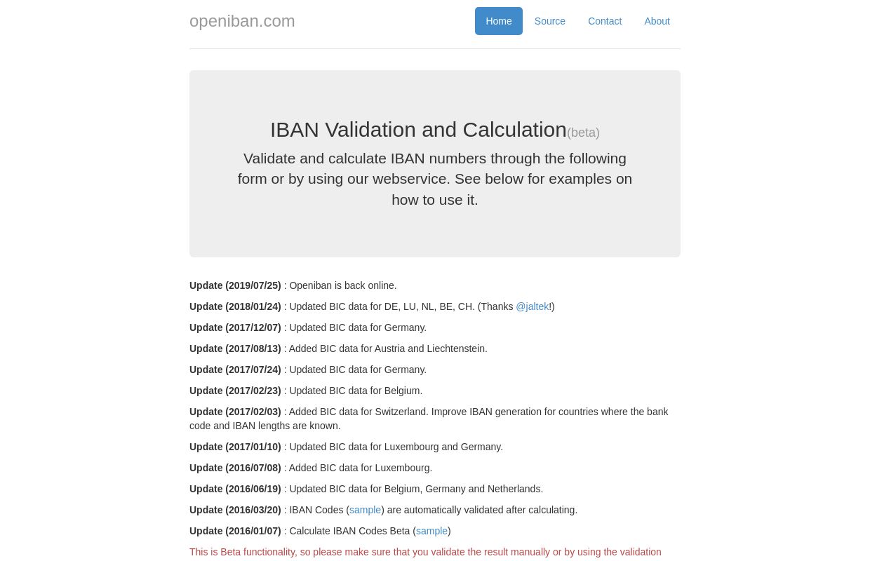 openiban - Free and Public IBAN Validation and Calculation Webservice