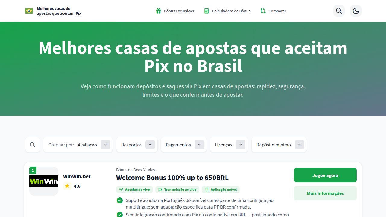 Melhores casas de apostas que pagam via PIX no Brasil 2026