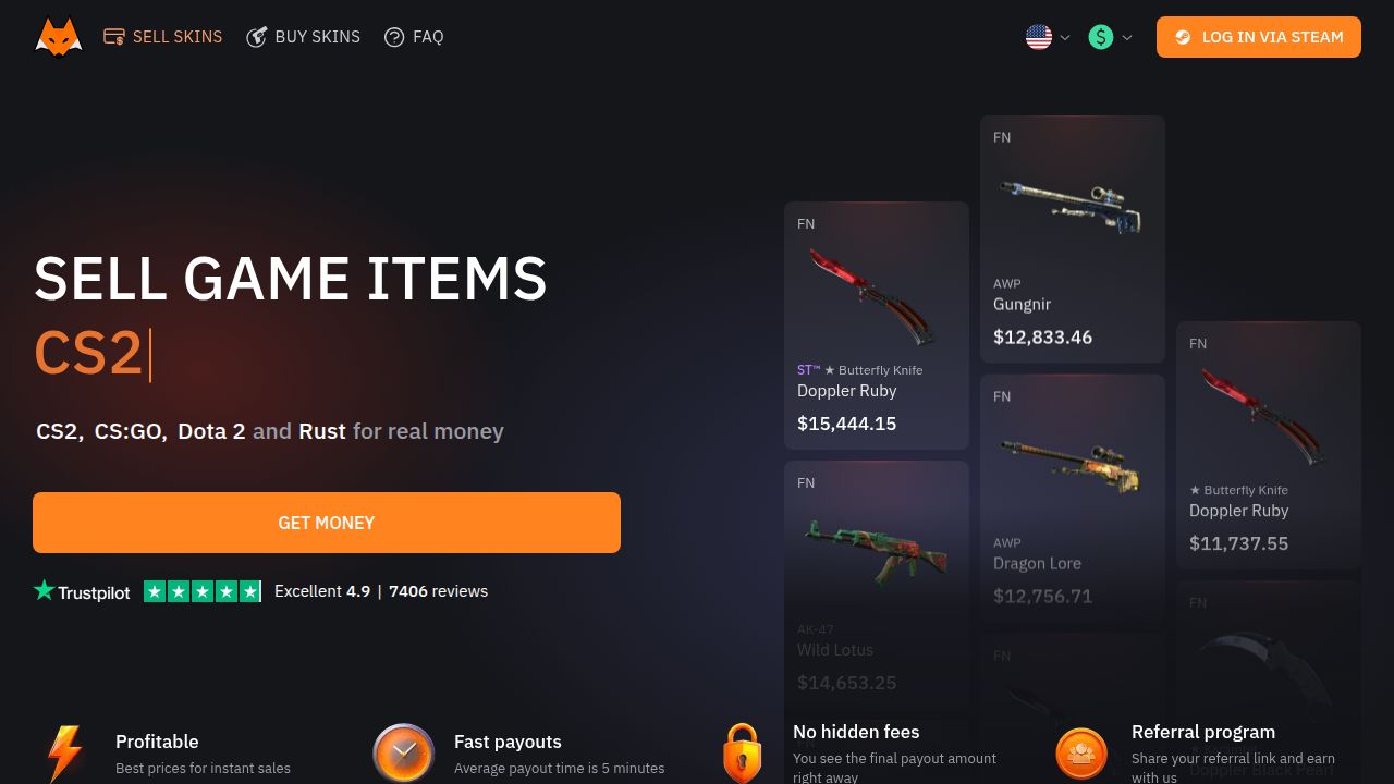 CS2, Dota 2 and Rust game items - LisSkins