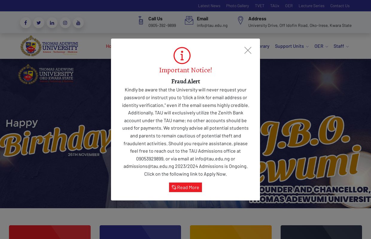 Home :: Thomas Adewumi University, Oko