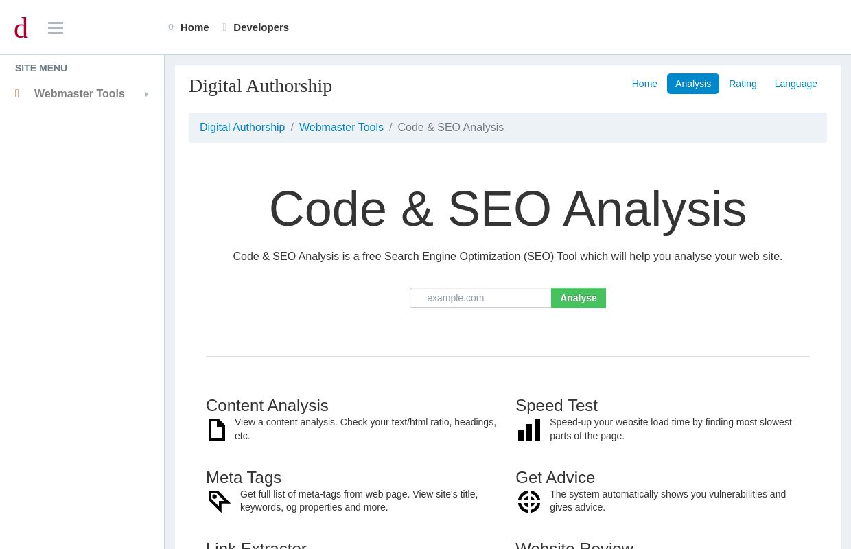 Code & SEO Analysis - Free SEO Tool - Digital Authorship - Digital Authorship