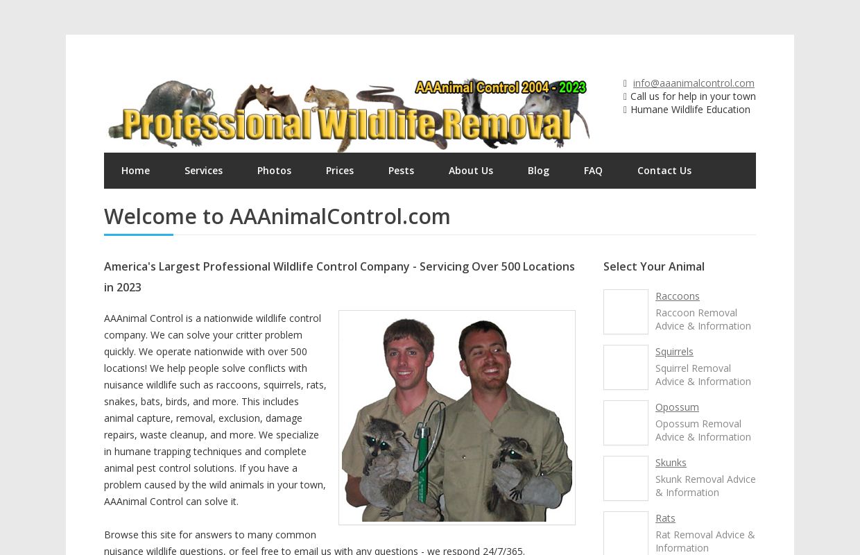 AAAnimal Control - Animal and Wildlife Removal - Raccoon, Squirrel, Rat, & Bat