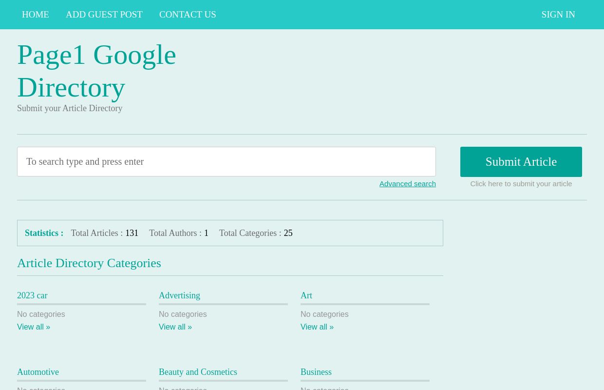 Page1 Google Directory | Submit your Article Directory