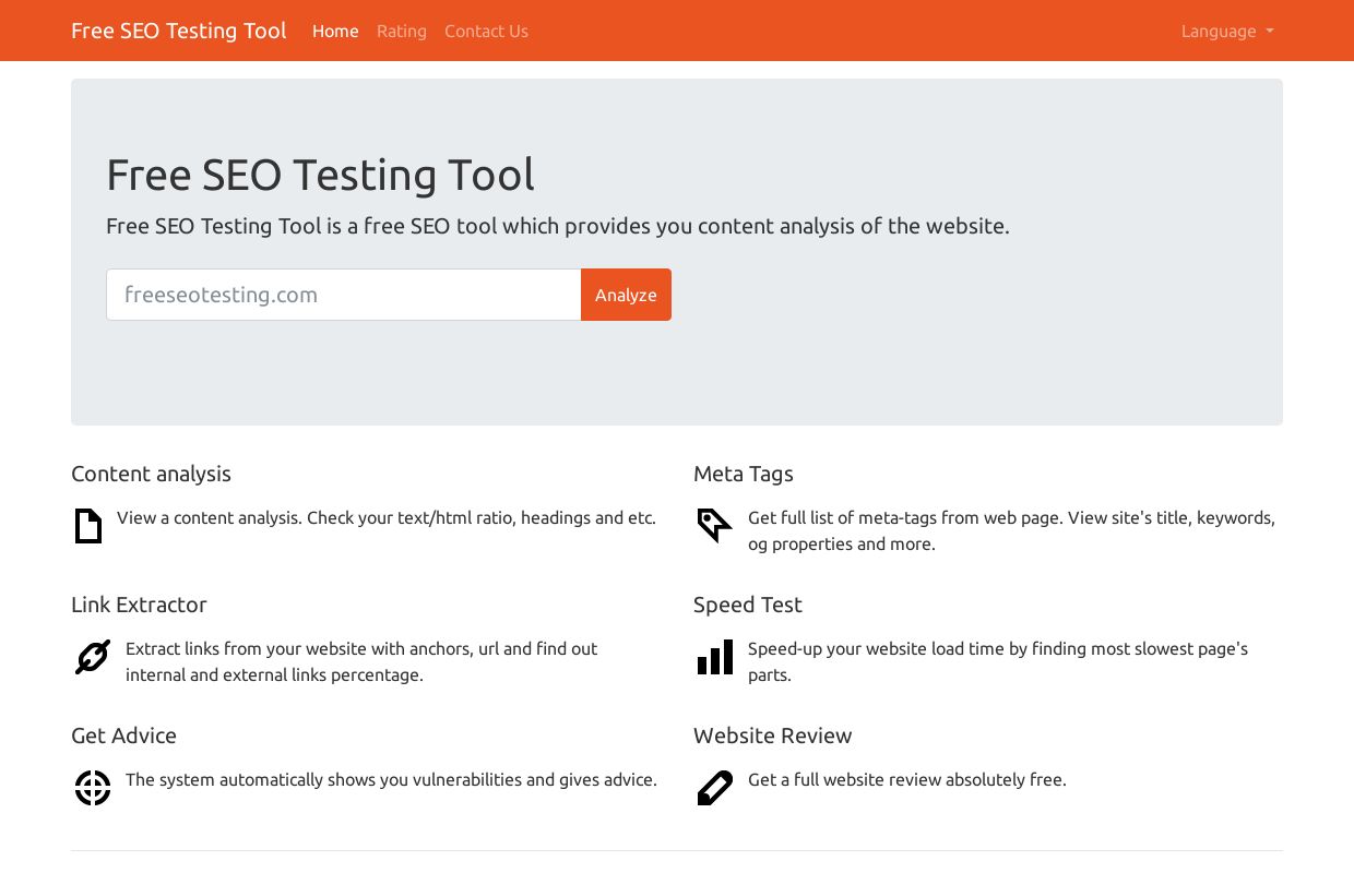 Free SEO Testing Tool - free SEO review and score tool
