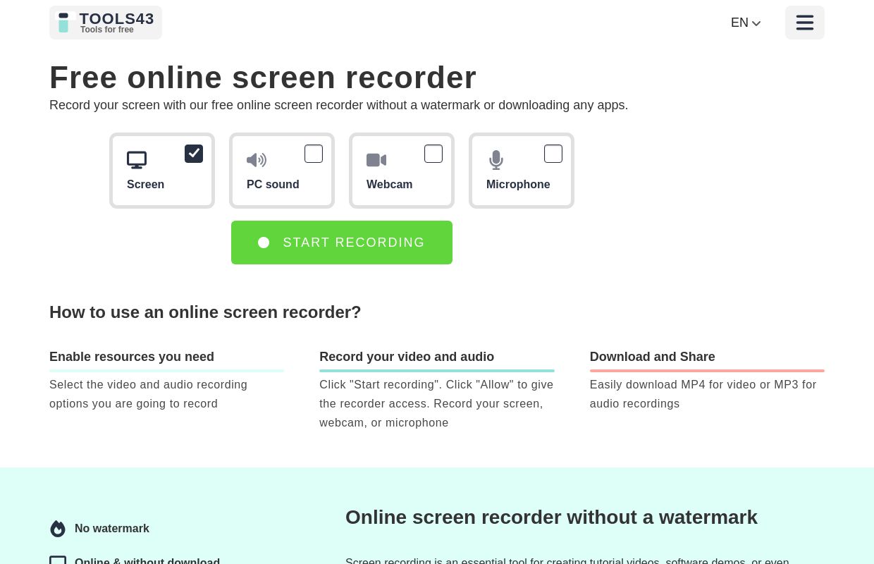 Online screen recorder Free & without watermark