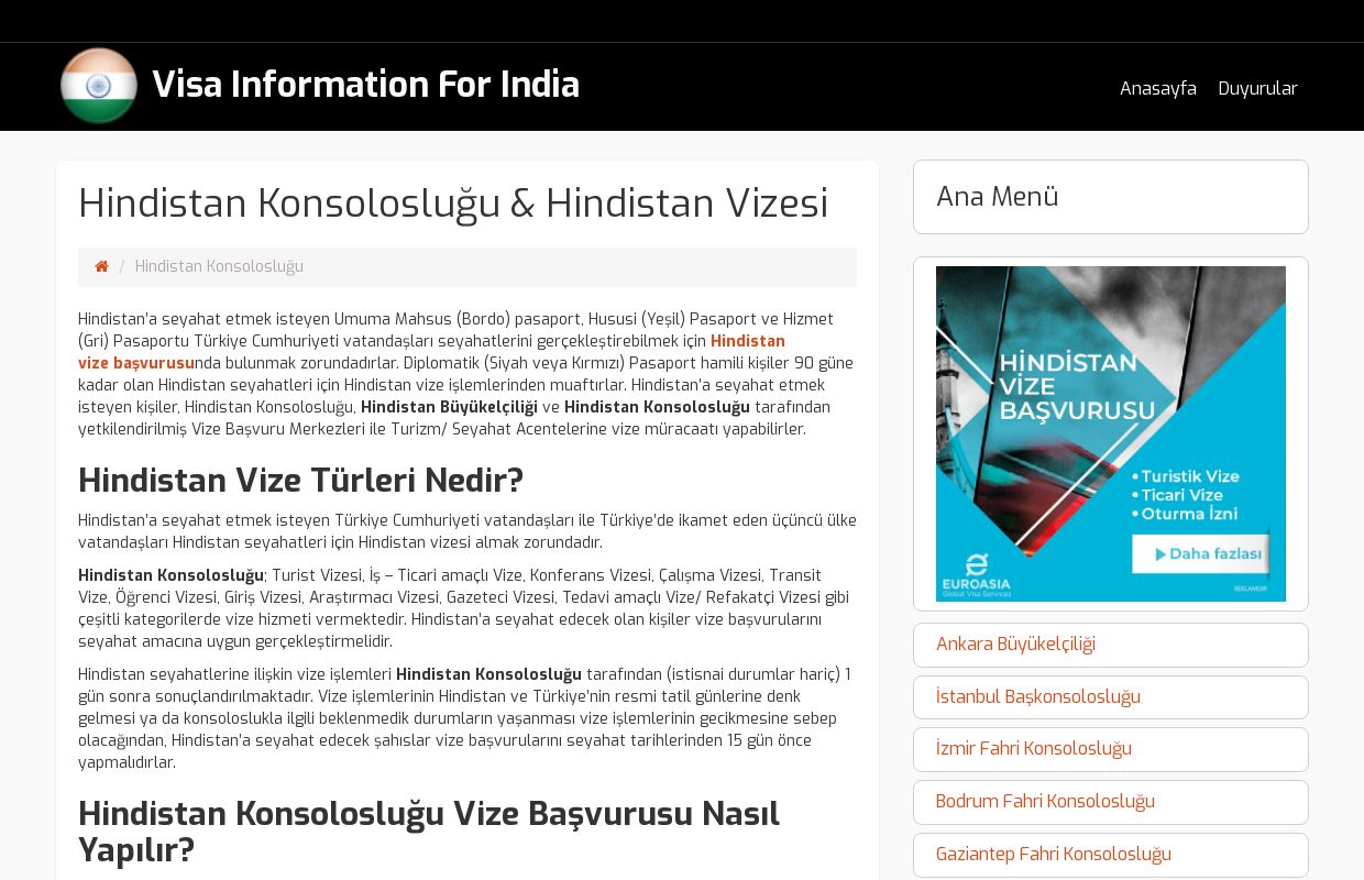 Hindistan Konsolosluğu & Hindistan Vizesi