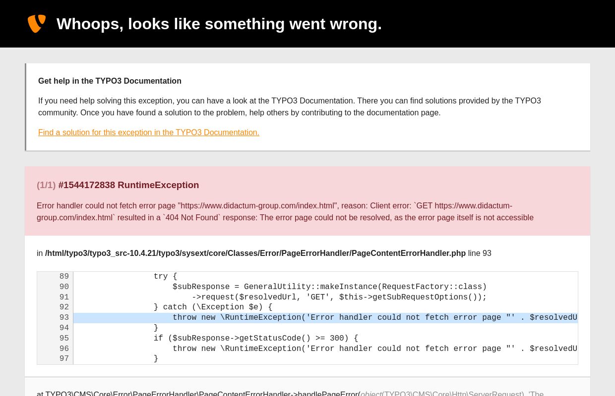 TYPO3 Exception